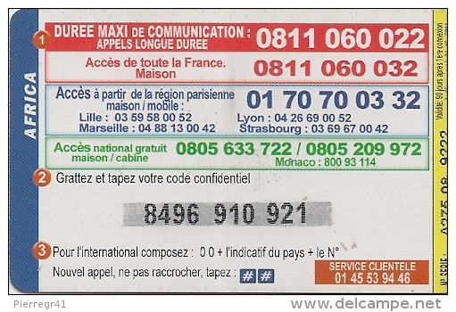 CARTE PREPAYEE-IRADIUM-7.5 €-AFRICA-31-12-2004--V°-C Ode GN°Lasers Sur Fond Gris N°serie En 3 Parties-T BE - Autres & Non Classés