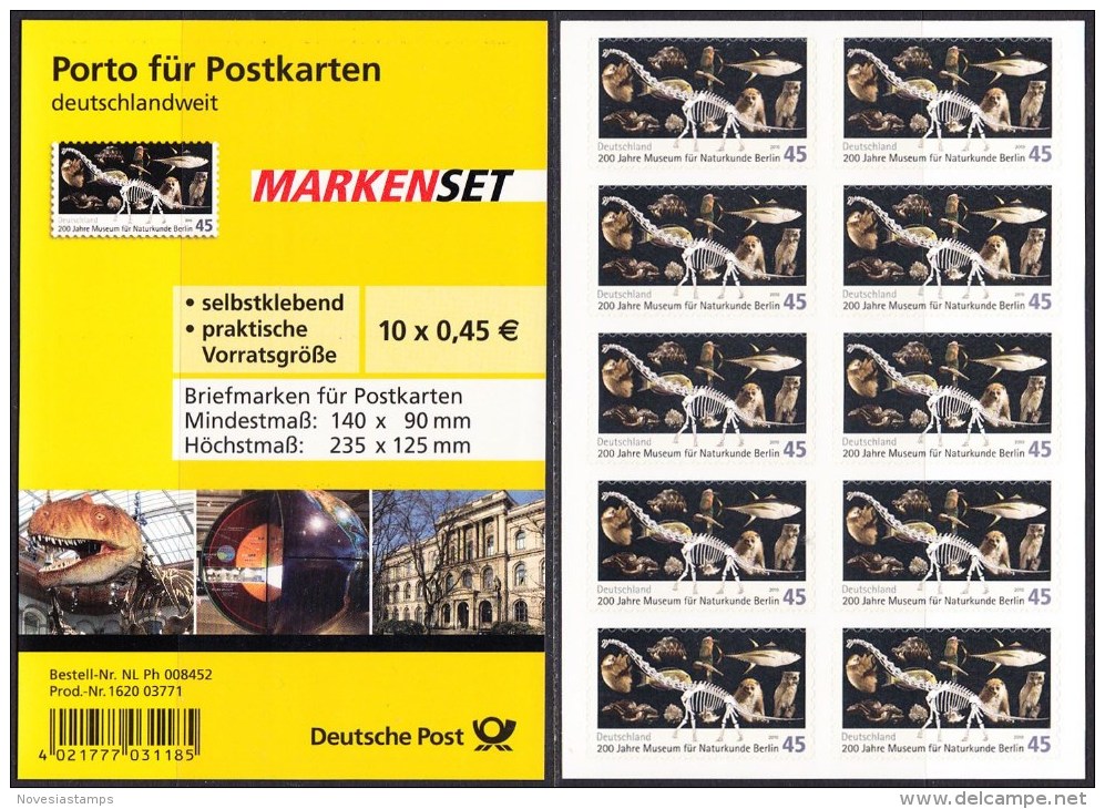 !a! GERMANY 2010 Mi. 2780 MNH BOOKLET(10) (self-adhesive) -Museum Of Natural Science, Berlin - Andere & Zonder Classificatie