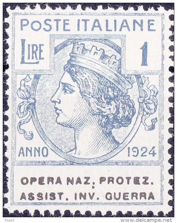 SI53D Italia Italy Regno Emesso 1924 Enti Semistatali 1 L.nuovi Sg. Filg. Corona Opera Naz. Protez. Assist. Inv. Guerra - Franchise