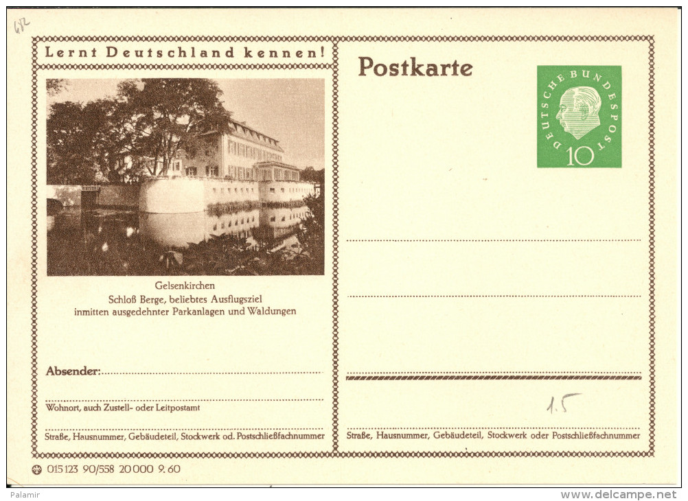 West Germany 1960  Stationery Entier Postal Cartolina Postale 10pf - Gelsenkirchen - Cartes Postales - Neuves