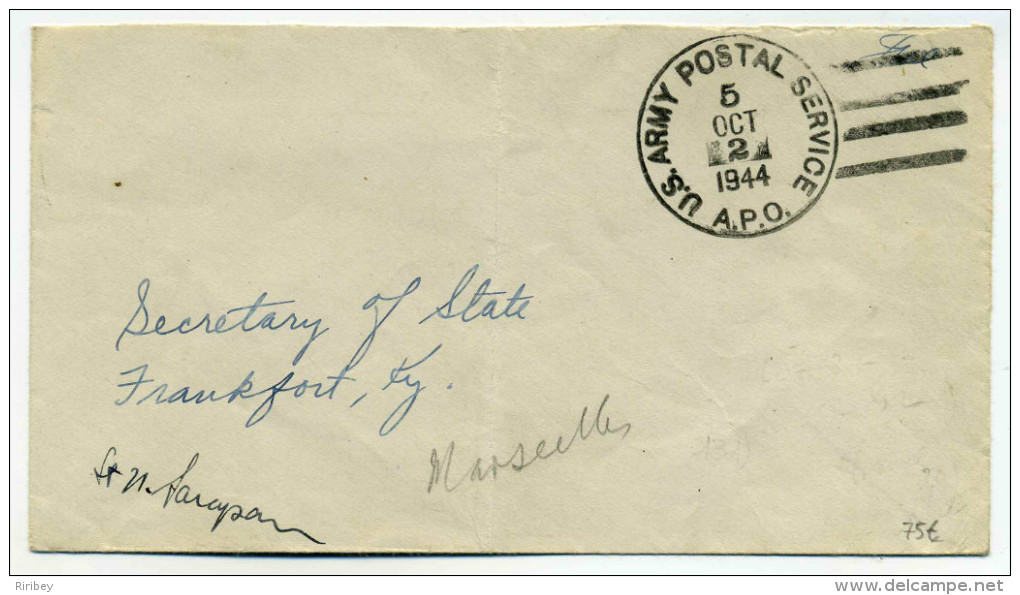 WW2 : Lettre Avec Bureau De Poste US ARMY POSTAL SERVICE  APO N°5 De Marseille BOUCHES DU RHONE / Oct 1944 - Guerre De 1939-45