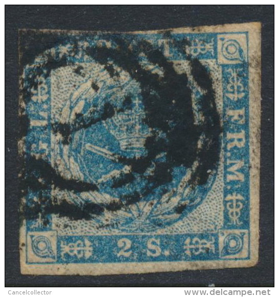 Denmark Danemark Danmark 1855: 2sk Blue Imperf, Fine Used (DCDK00120) - Used Stamps