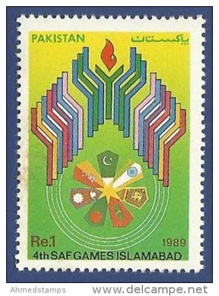 PAKISTAN 1989 MNH 4TH SAF GAMES ISLAMABAD SOUTH ASIAN FEDERATION GAME SPORTS SPORT EMBLEM FLAGS - Pakistan