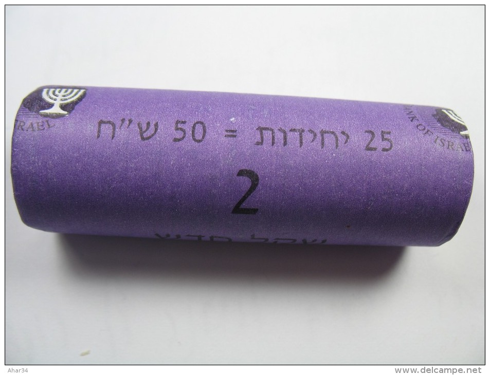 ISRAEL LOT 25 UNC COINS IN ROLL . 2 NEW SHEQEL 2008 LOT 35 NUMBER 1 . FROM CENTRAL BANK OF ISRAEL. - Israel