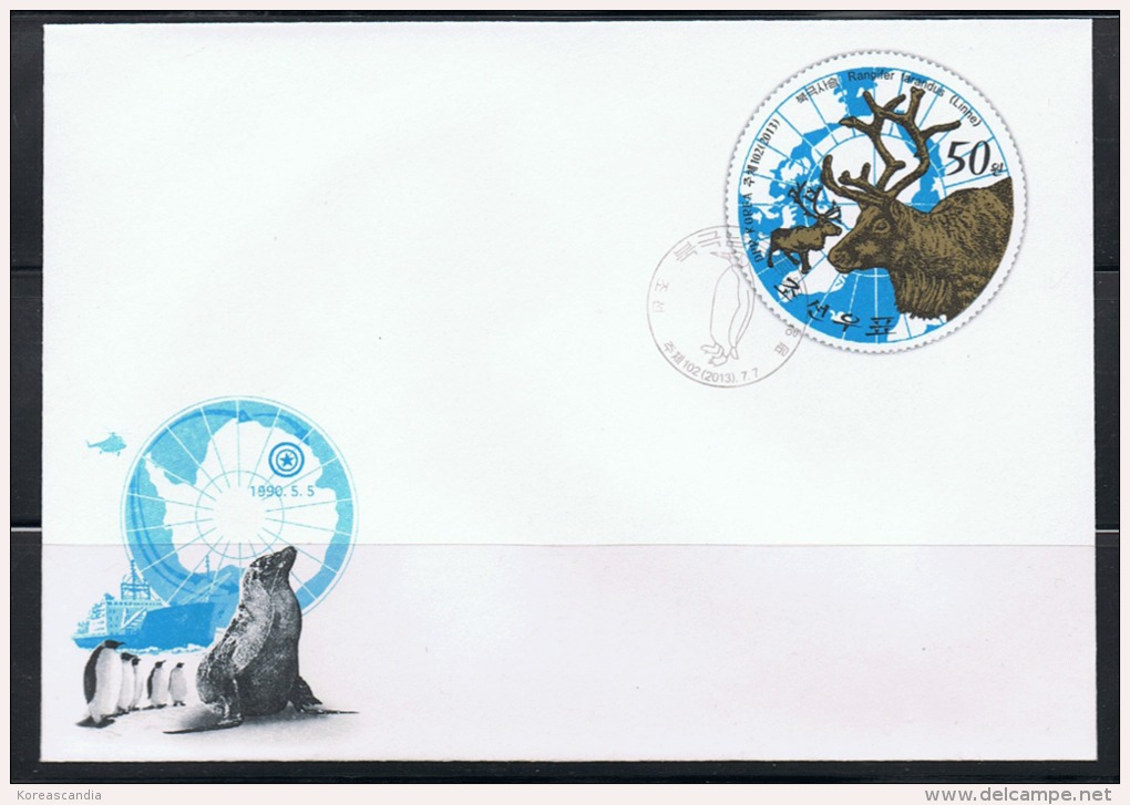 NORTH KOREA 2013 ARCTIC & ANTARCTIC ANIMALS STATIONERY CANCELED - Preservar Las Regiones Polares Y Glaciares