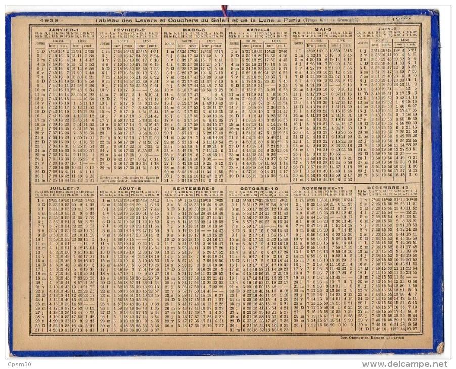 CALENDRIER GF 1939 - Vue Générale De VITRE; Prise Du Val (vaches Au Pâturage) - Imp Oberthur - Grand Format : 1921-40