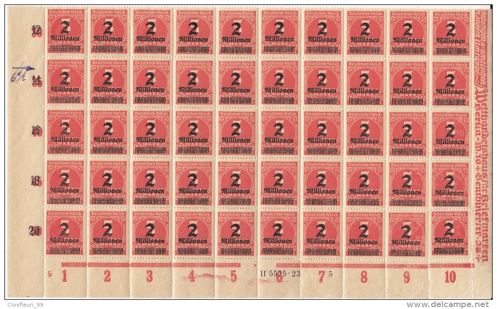 Halber Bogen Inflation 1923, Neu **,  Mit Schöner Abart. Nr Mi. 312 - Unused Stamps