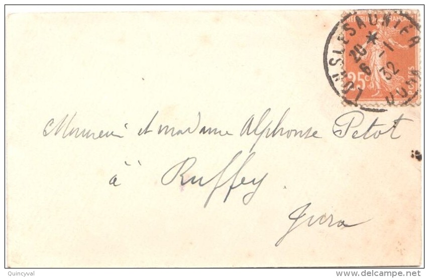 3047 LONS Le SAUNIER Jura Enveloppe De Carte De Visite Mignonette 25 C Semeuse Brun Yv 235 Ob 6 1 32 - Lettres & Documents