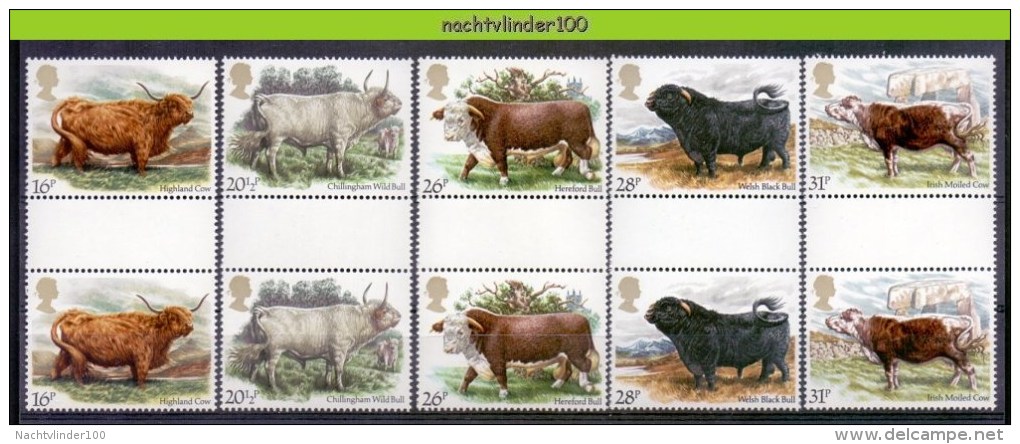 Mwe1680 FAUNA ZOOGDIEREN BOERDERIJ KOEIEN STIEREN *GUTTERPAIR* COWS BULLS MAMMALS FARM ANIMALS GREAT BRITAIN 1984 PF/MNH - Farm