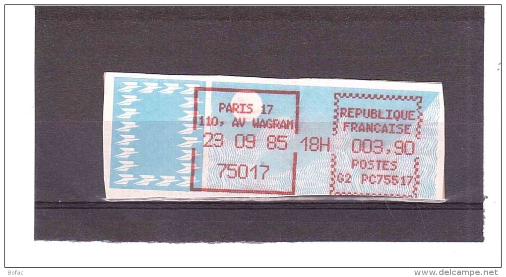 Vignette Type Papier Carrier  (paris 17 110 Av,wagram) 5  25/01 - 1985 Papier « Carrier »