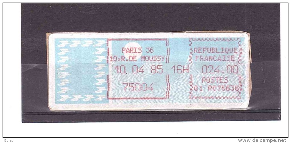 Vignette Type Papier Carrier  (paris 36  10,r,de Moussy) 4  25/01 - 1985 Papier « Carrier »