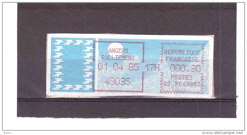 Vignette Type Papier Carrier  (angers Ralliement) 3  25/01 - 1985 « Carrier » Paper