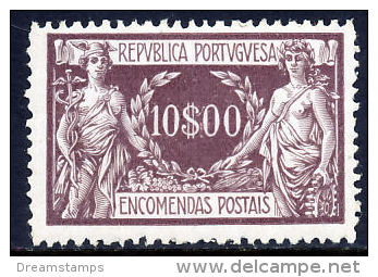 !										■■■■■ds■■ Portugal Parcel Post 1920 AF#17* "Commerce" 10$00 CV €154,00 (x9094) - Ongebruikt