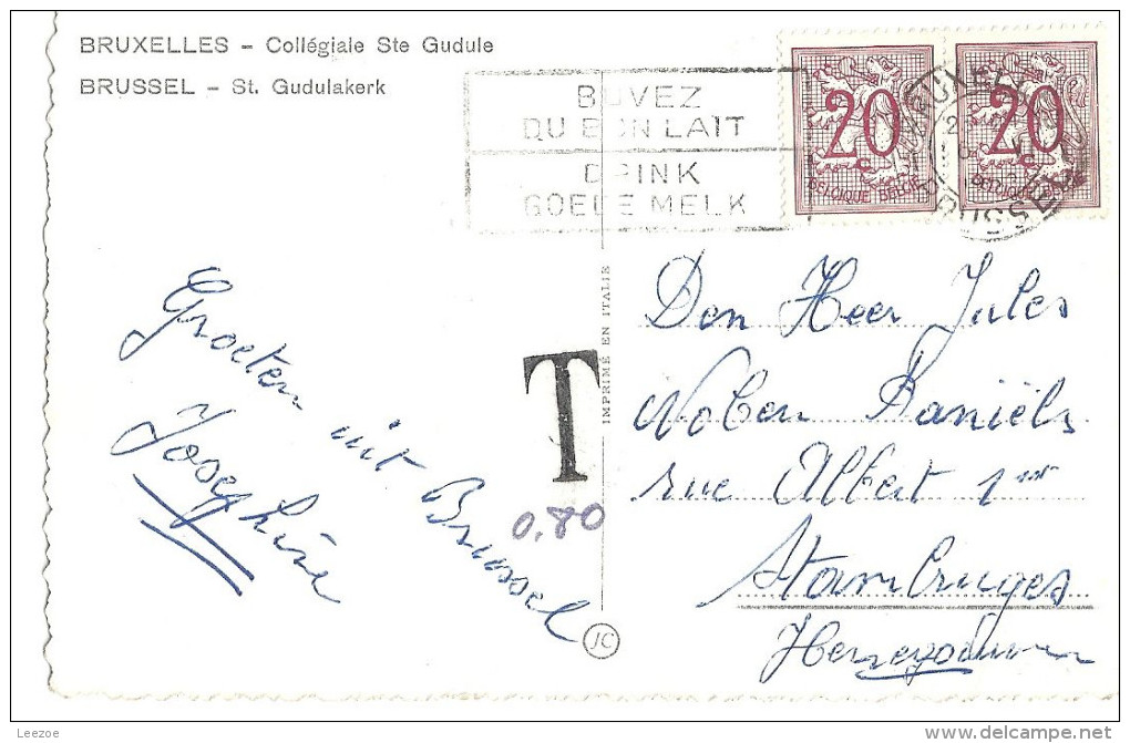 Carte Postale Bruxelles COLLEGIALE STE GUDULE ,TAMPON Taxe - Enseignement, Ecoles Et Universités