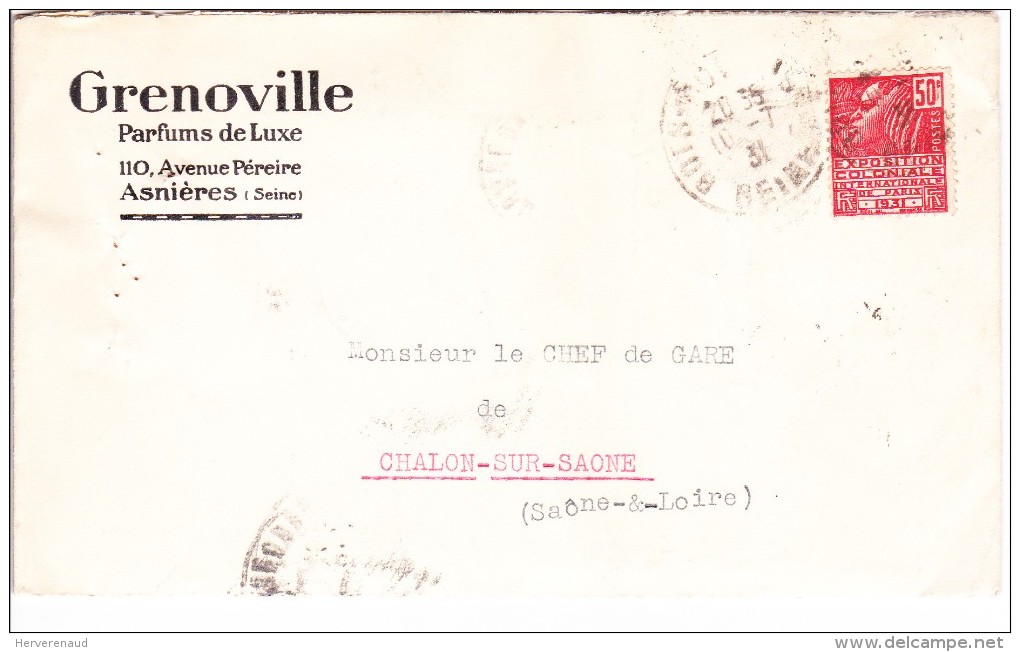 YT N°272 Sur Lettre "parfums Grenoville" à Asnières, Pour Chalon-sur-Saône - Covers & Documents