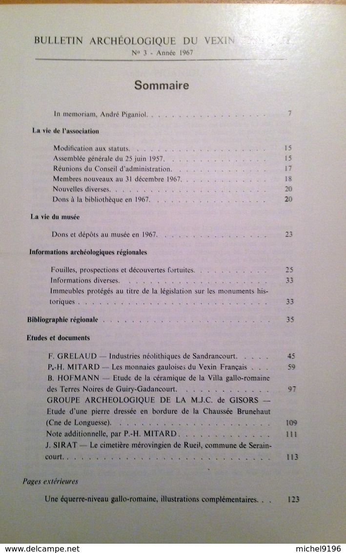 Bulletin Archéollogique Vexin Français N°3 De 1967 Sur 124 Pages - Archeologie