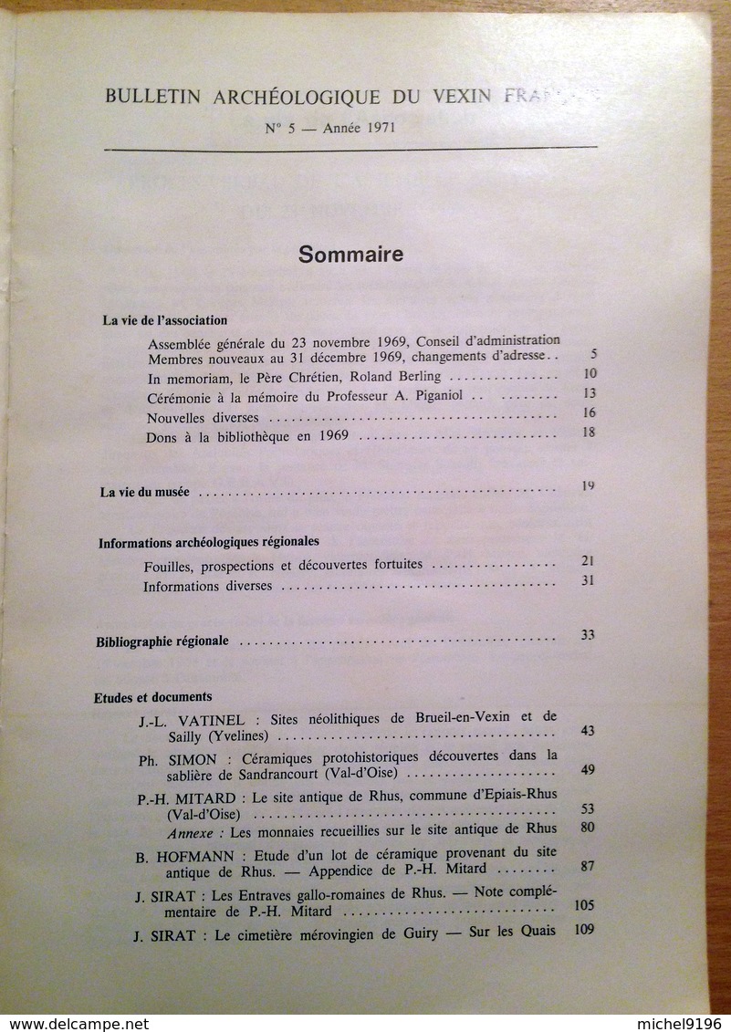 Bulletin Archéollogique Vexin Français N°5 De 1969 Sur 132 Pages - Archéologie
