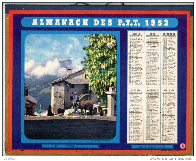 CALENDRIER GF 1952 - Port De St Tropez Et Village De Montagne - Imprimerie Oberthur - Grand Format : 1941-60