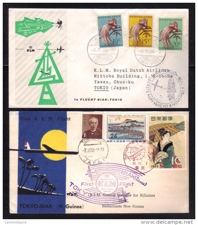 07.11.1958 -  2 Covers / First Flight TOKYO To BIAK - NEW GUINEA Go &amp; Return - Airmail