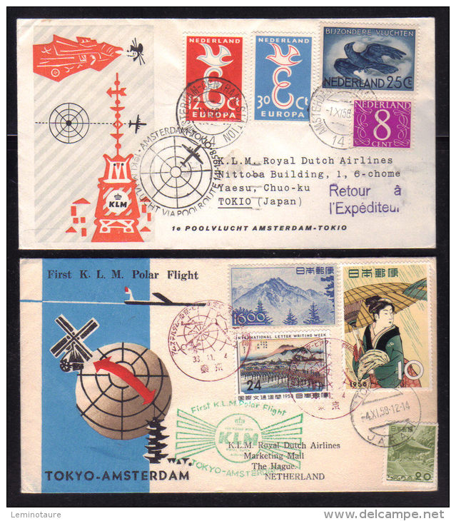 01.11.1958 -  2 Covers / First Flight TOKYO To AMSTERDAM - NEDERLAND Go &amp; Return - Airmail