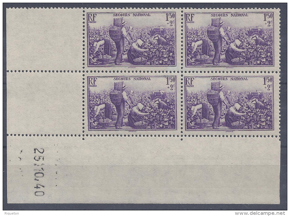 FR - 1940 -  N° 468 -  BLOC DE 4 COINS DATES -  XX - MNH - TB - COTE 20.00 € - - 1940-1949