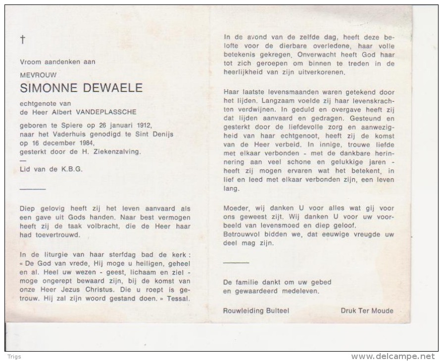Simonne Dewaele (1912-1984) - Devotieprenten