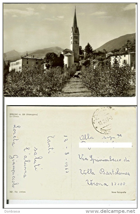 Strigno (Trento): La Chiesa. Cartolina FG B/n Lucido Vg 1967 (timbro Postale Samone) - Trento