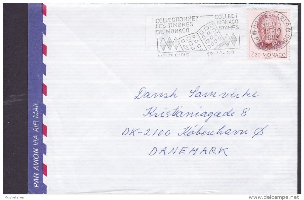 Monaco Airmail Par Avion Flamme "Collectionnez Timbre" MONTE-CARLO 1989 Cover Lettre Rainier III. Timbre - Cartas & Documentos