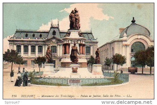 CPA BELFORT - MONUMENT DES TROIS SIEGES - PALAIS DE JUSTICE - SALLE DES FETES - Belfort - City