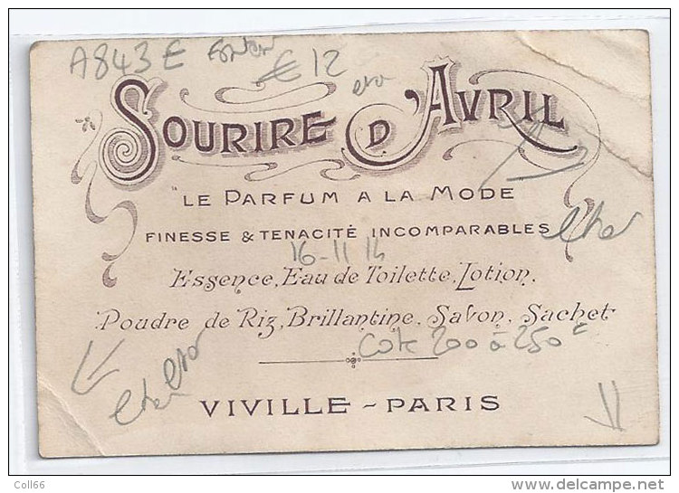 Carte Parfumée Sourire D'Avril Viville-Paris A843E Du Fontan Cote 200 à 250 Frs  Scan Recto-verso Plis état - Anciennes (jusque 1960)