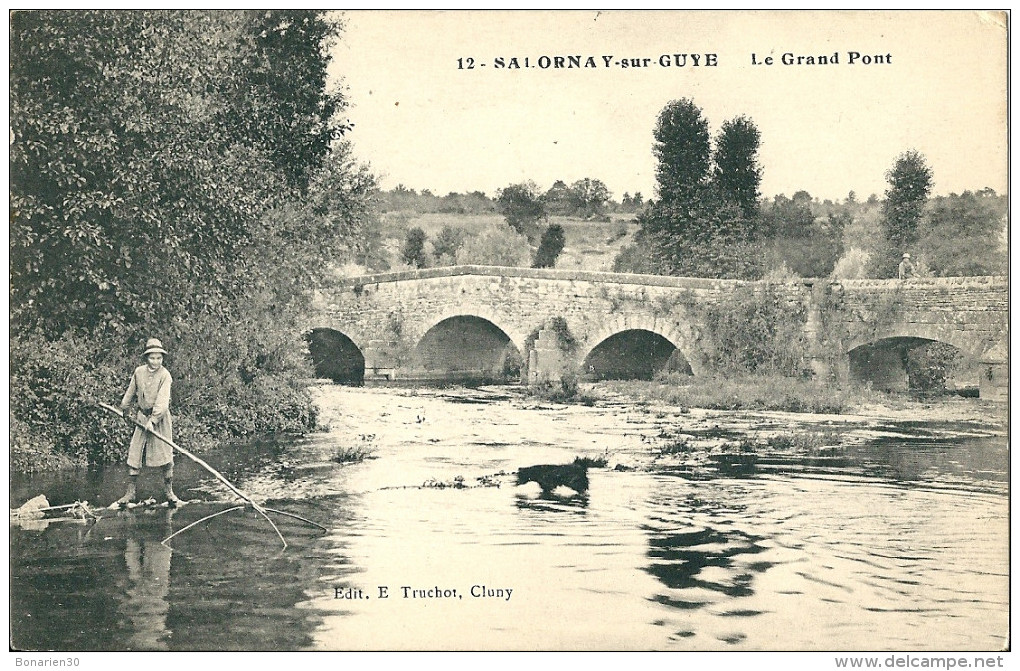 CPA 71 SALORNAY SUR GUYE LE GRAND PONT PECHE AU CARRELET - Autres & Non Classés