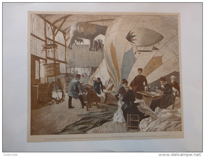 Paris Vaugirard, Atelier Construction D'aéostats, Confection D'un Ballon Vernis (couleur) TB Gravure XIXème ; Ref 122 - Stampe & Incisioni