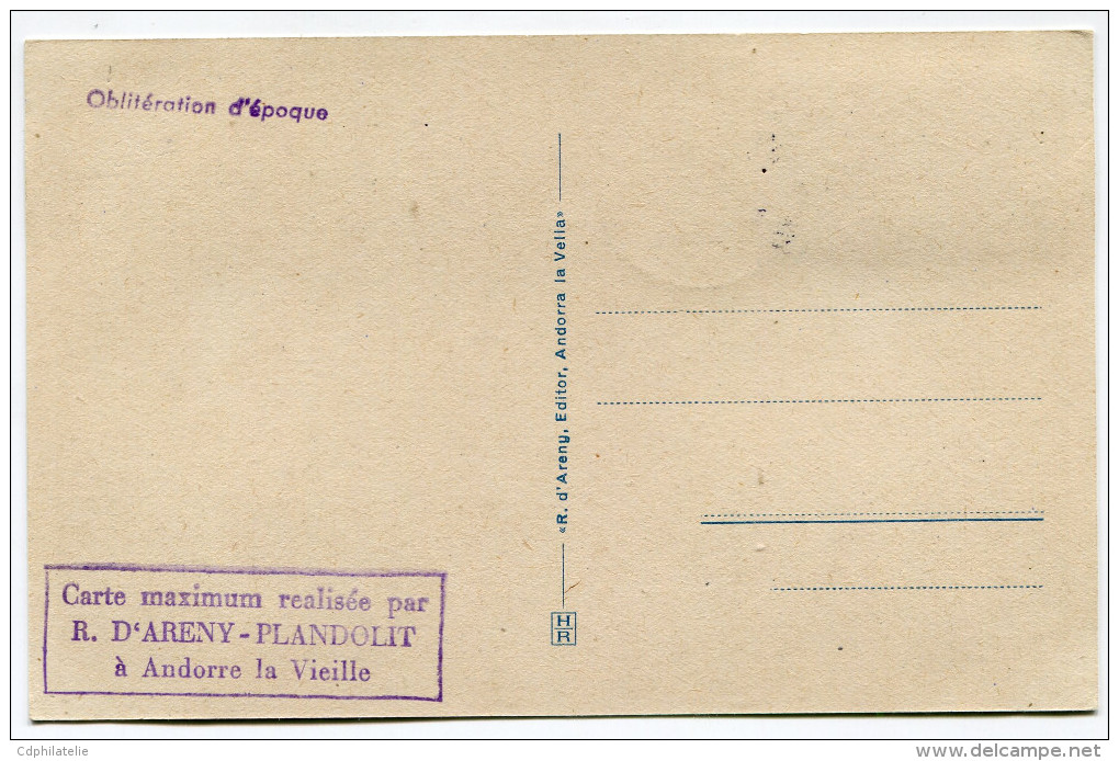 ANDORRE CARTE MAXIMUM DU N°113 ANDORRE LA VIEILLE  OBLITERATION 10-1-1955 ANDORRE LA VIEILLE - Maximum Cards