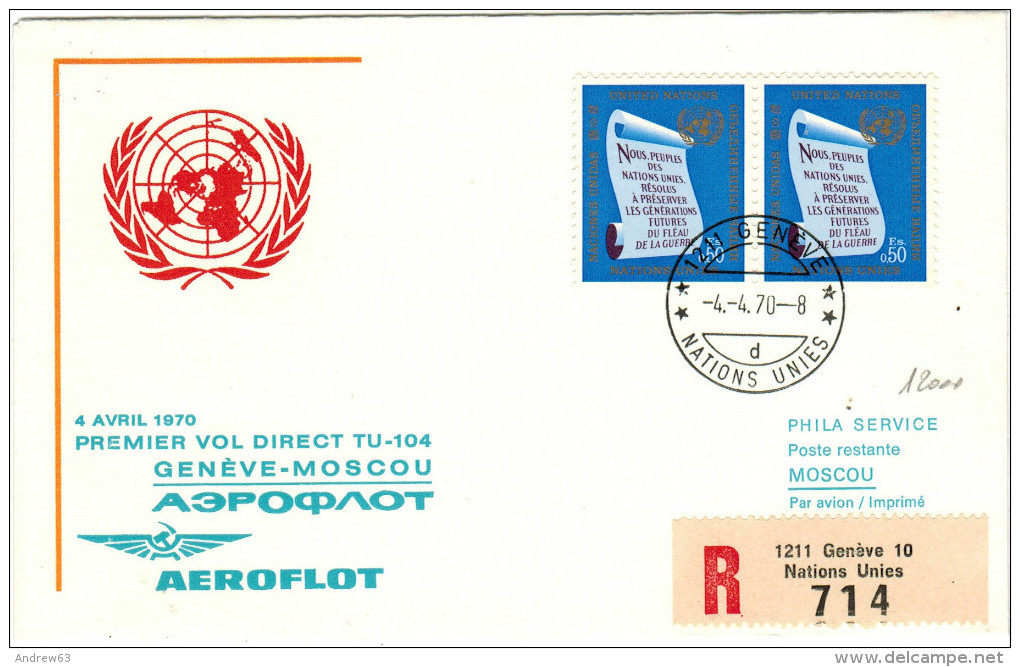 ONU - NAZIONI UNITE - UNITED NATIONS - NATIONS UNIES &ndash; 1970 &ndash; First Flight - Premier Vol Direct - Genève-... - Premiers Vols