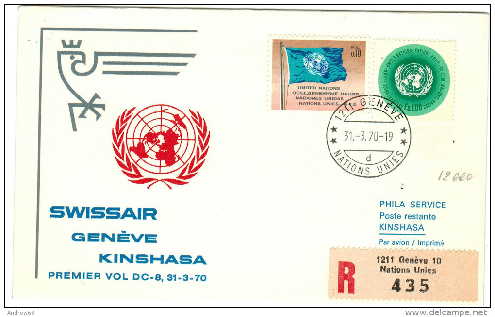 ONU - NAZIONI UNITE - UNITED NATIONS - NATIONS UNIES &ndash; 1970 &ndash; First Flight - Premier Vol - Genève-Kinshas... - Eerste Vluchten