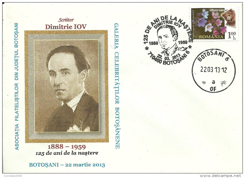Romania / Special Cover With Special Cancellation / Dimitrie IOV - Ecrivains