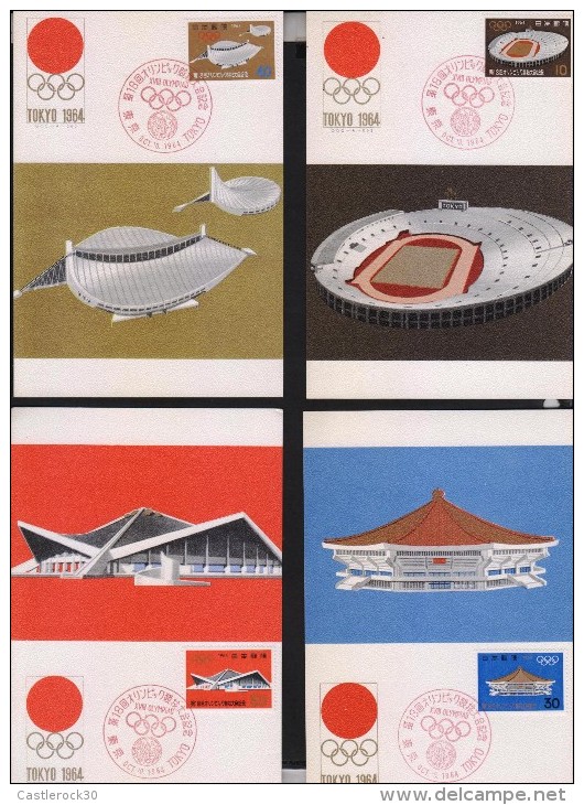 G)1964 JAPAN, OLYMPIC RINGS-STADIUMS-TORCH, TOKY 1964 MAXI CARDS, SET OF 5, XF - Maximumkaarten