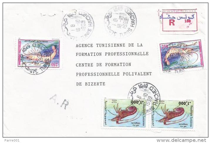 Tunisia 1999 Tunis Shrimp Lobster AR Advice Of Receipt Registered Cover - Tunesië (1956-...)