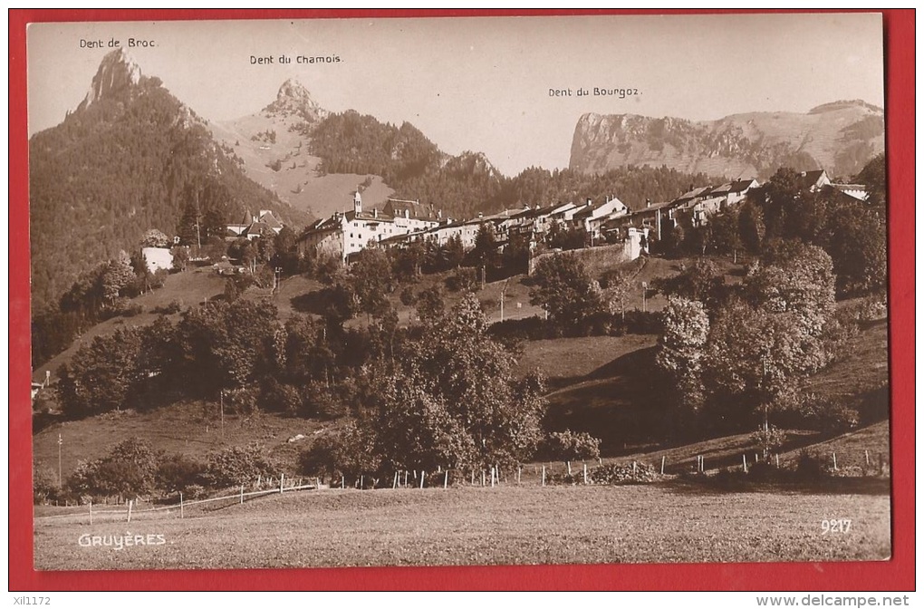 TSR1-09  Gruyères. Dent De Broc, Deu Chamois, De Bourgoz. Sepia Non Circulé. Mention 11.IX.23 - Broc