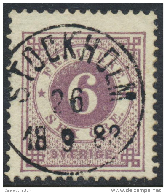 Sweden Suède Sverige: Facit 31, 6ö Violet Ringtyp Perf 13, F Used Nice Cancel (DCSV00218) - 1872-1891 Ringtyp