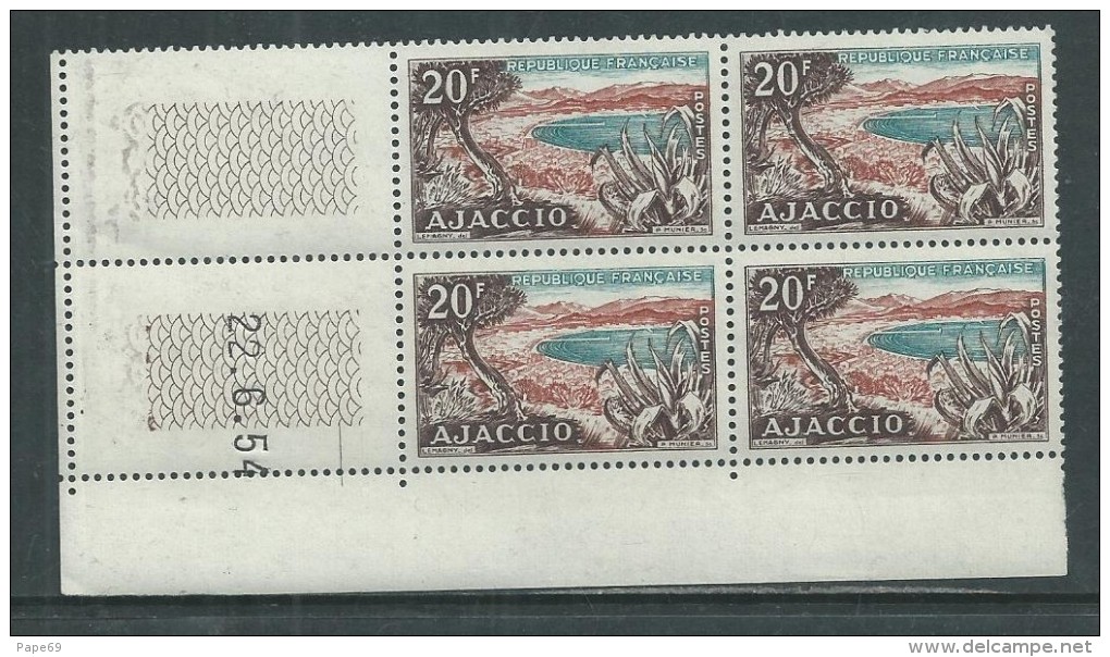 France N° 981 XX Baie D'Ajaccio  En Bloc De 4 Coin Daté Du  22 . 6. 54 ; 1 Trait Sans Charnière, TB - 1950-1959