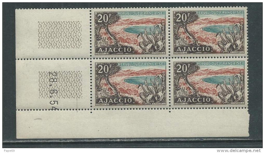 France N° 981 XX Baie D'Ajaccio  En Bloc De 4 Coin Daté Du  28 . 6. 54 ; 1 Trait Sans Charnière, TB - 1950-1959
