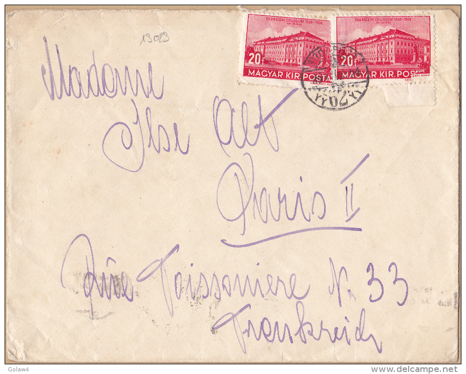 13023# HONGRIE LETTRE Obl BUDAPEST 1939 MAGYAR PARIS - Postmark Collection