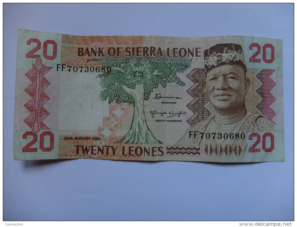 BILLET SIERRA LEONE - P.14b - 20 LEONES - 1984 - S. STEVENS - CHERCHEURS D´OR - Sierra Leone