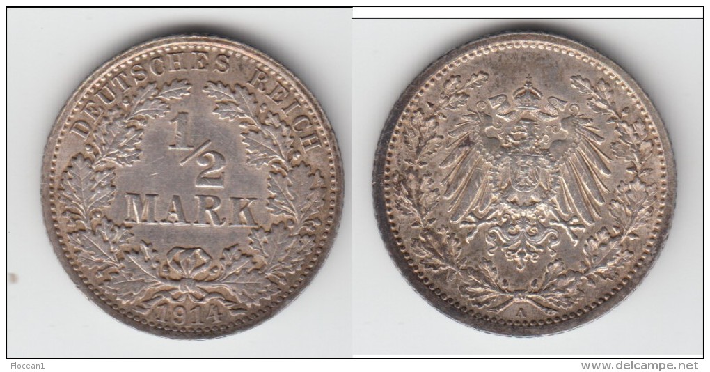 **** ALLEMAGNE - GERMANY - HALF MARK 1914 A -1/2 MARK 1914 A - EMPIRE - ARGENT - SILVER **** EN ACHAT IMMEDIAT - 1/2 Mark