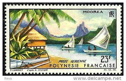 POLYNESIE FRANCAISE PAINTING MOOREA BOAT LANDSCAPE 25 FRANCS STAMP ISSUED 1960's(?) SG43 MLH READ DESCRIPTION !! - Unused Stamps