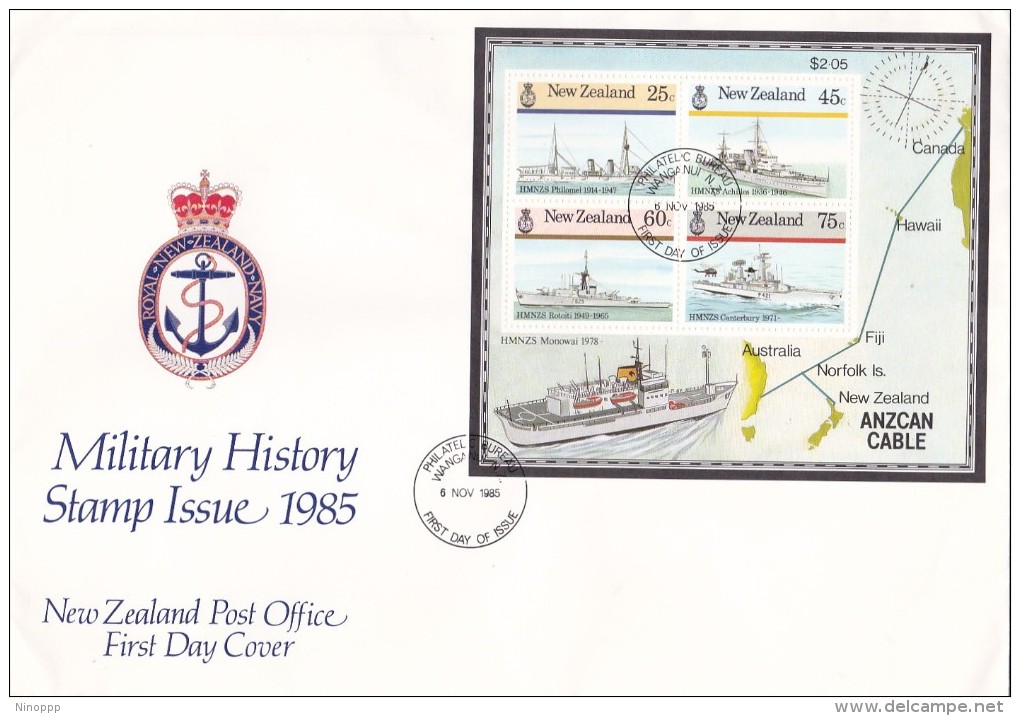 New Zealand 1985 Military History Navy Souvenir Sheet FDC - FDC