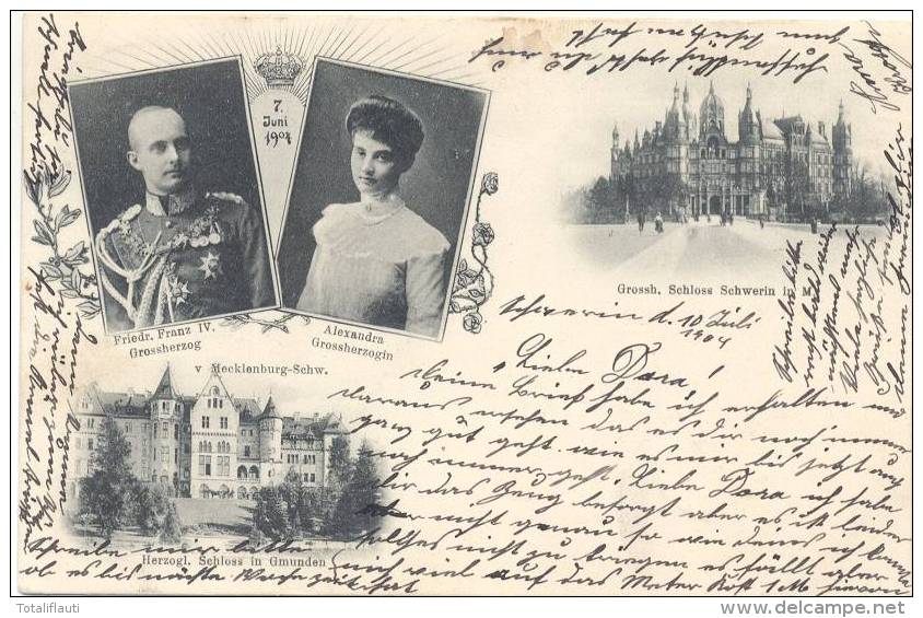 Hochzeit Großherzog Friedrich Franz IV + Frau Alexandra Schloß Schwerin Gmunden Jugendstil Krone 11.7.1904 Gelaufen - Schwerin