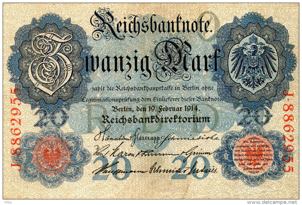 Germany,reichbanknoten, 20 Mark,Ro.47b,19.02.1914,P.46 B,as Scan, - 20 Mark