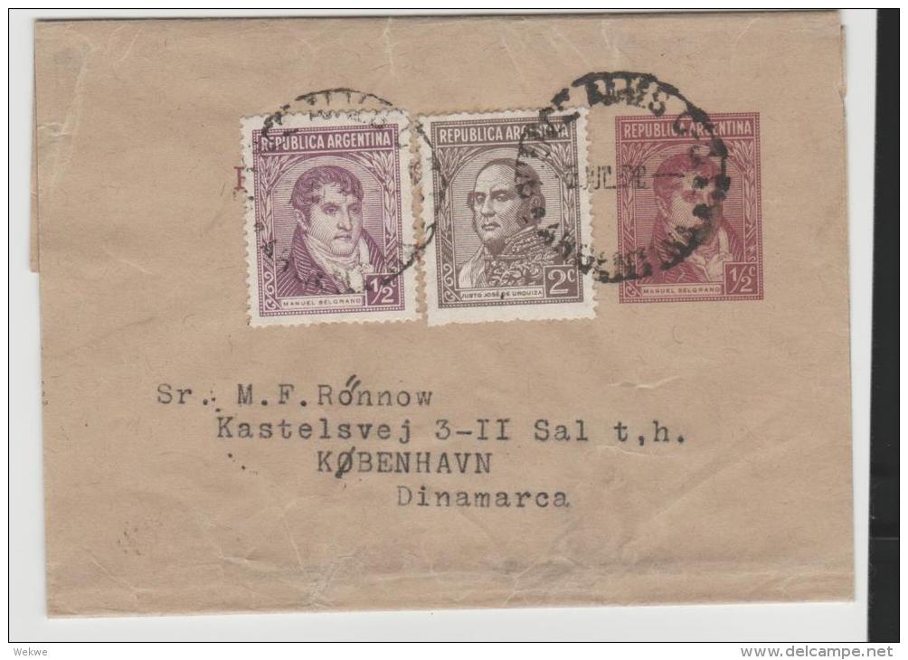 Arg181/ ARGENTINIEN -  Streifband 1928 Nach Dänemark Mit Zusatzfrankatur - Lettres & Documents